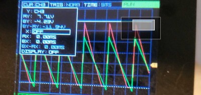 Video capture of scope.  Green is Osc1, Red is overdriven output.