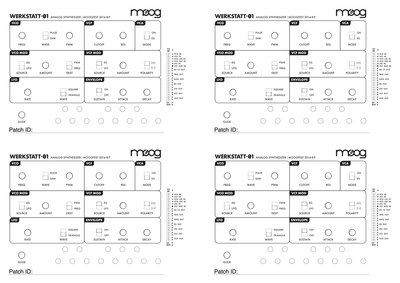 Moog Werkstatt-01 patch memo sheet